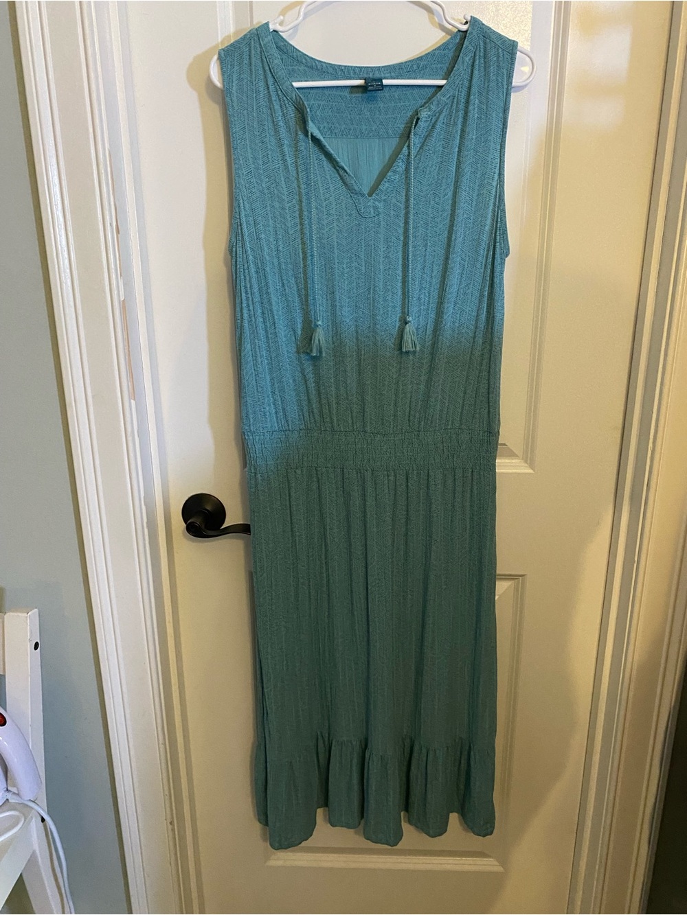 Prana Teal Knit Sleeveless Dress with Tassel Tie